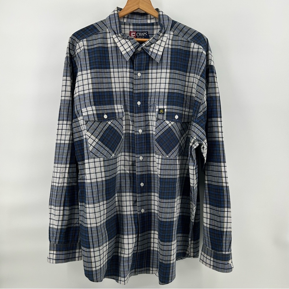 Chaps Ralph Lauren Shirt Mens 2XL Blue Plaid Button Up Workwear Heritage